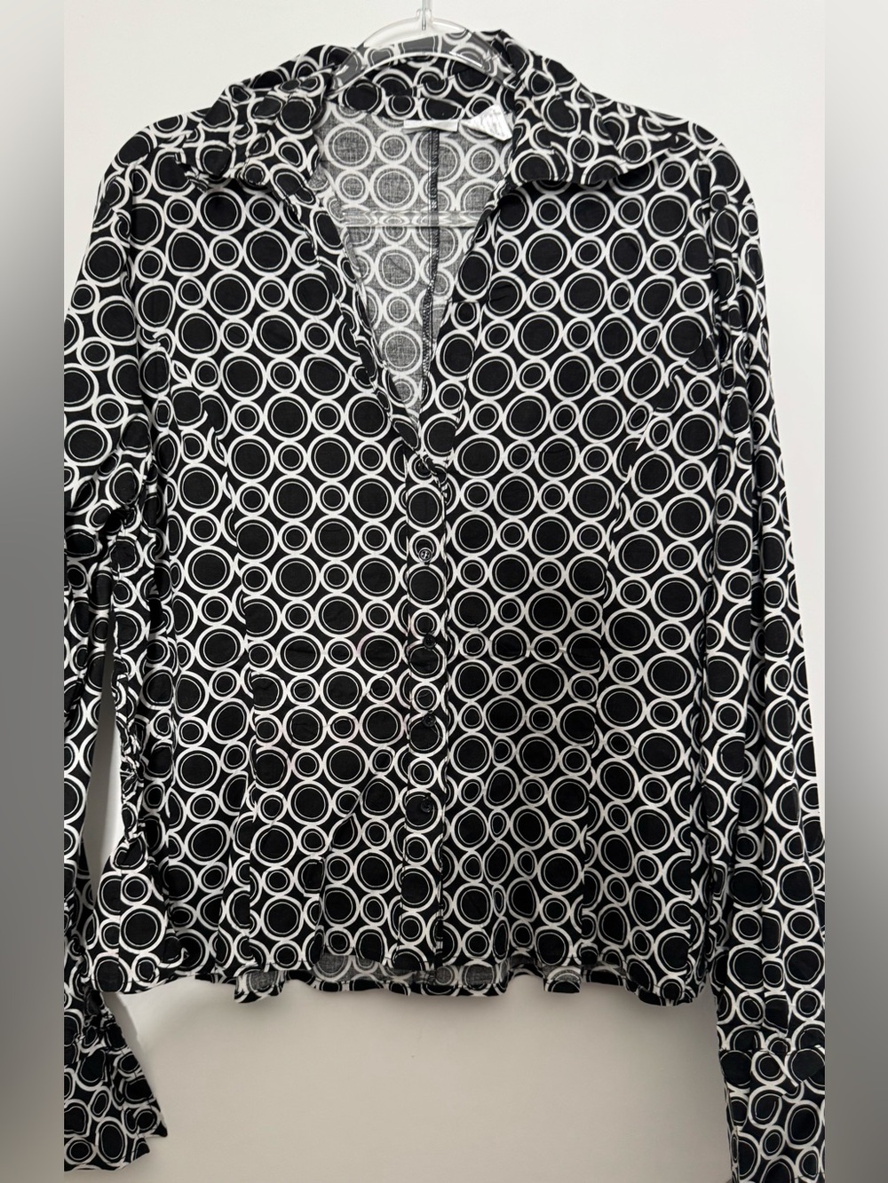 Harve Benard Black & White Circle-Print Button-Front Shirt retro xl cotton stret